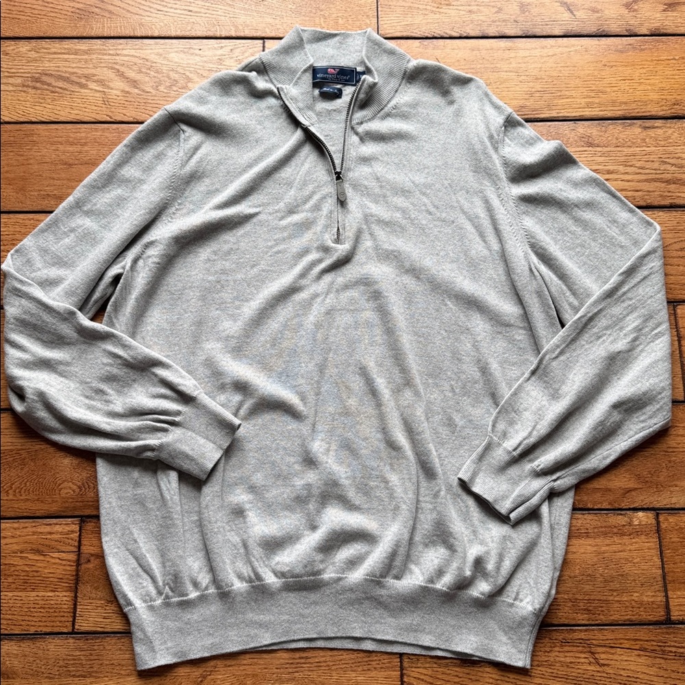 Vineyard Vines Sweater Men XL Cashmere Blend Made in Italy Gray 1/4 Zip Pullover